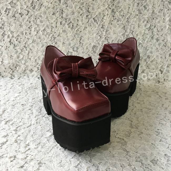 Beautiful Matte Wine Lolita Square Heels High Platform