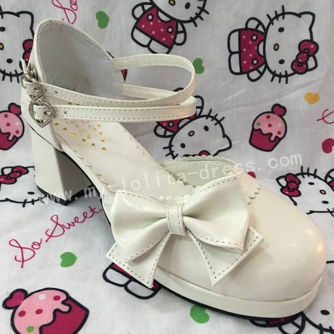 White Pink Bow Princess Lolita Shoes