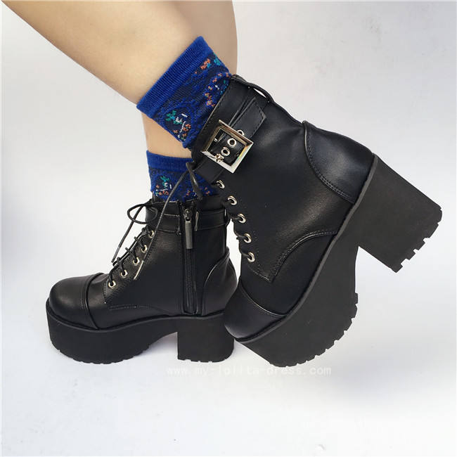 Punk Black Matte Lolita Short Boots O