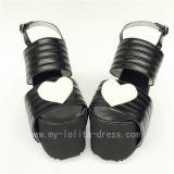High Platform Black Matte with White Hearts Lolita Sandals