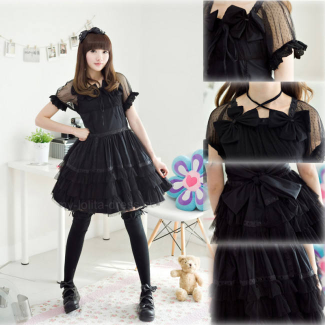 Black Classic Cotton Lolita Dress - Black Size M  In Stock