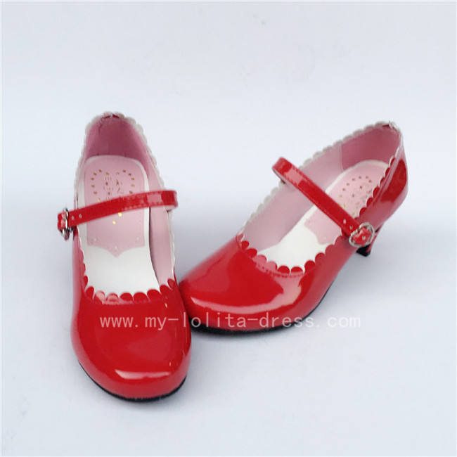 Wine Glossy Lolita Heels Shoes