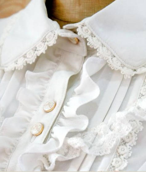 Rococo Style Lace Lolita Shirt Silk and Linen Khaki -In Stock