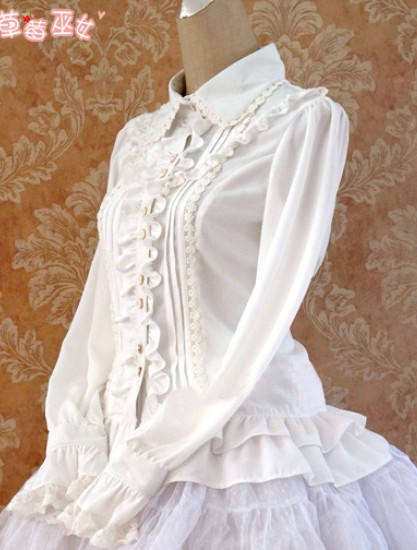 Rococo Style Lace Lolita Shirt Silk and Linen Khaki -In Stock