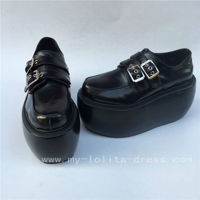 Black Matte Lolita High Platform Shoes with Buckles