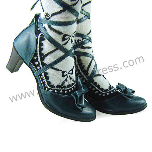 Dark Blue Bow Straps Lolita Sandals