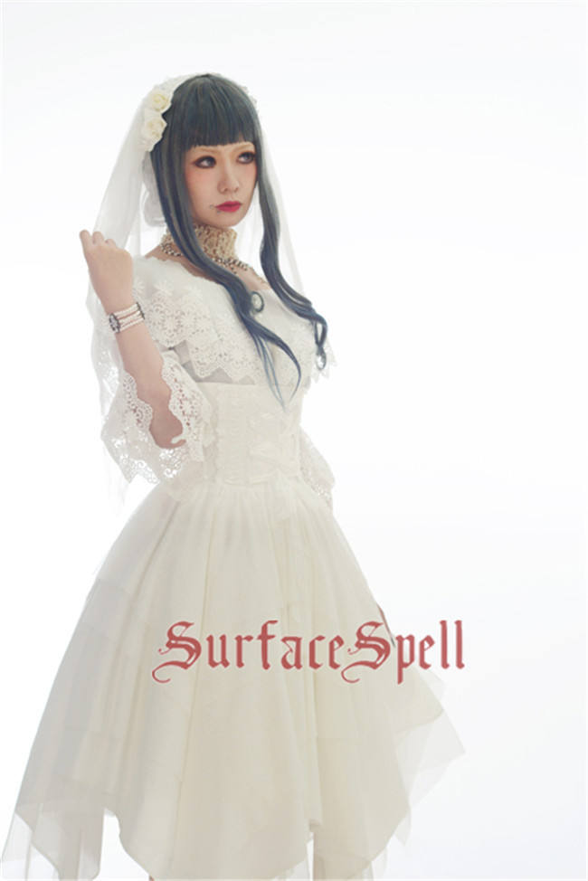 Surface Spell White Crystal & Black Agate Gothic Lolita High Waist Skirt