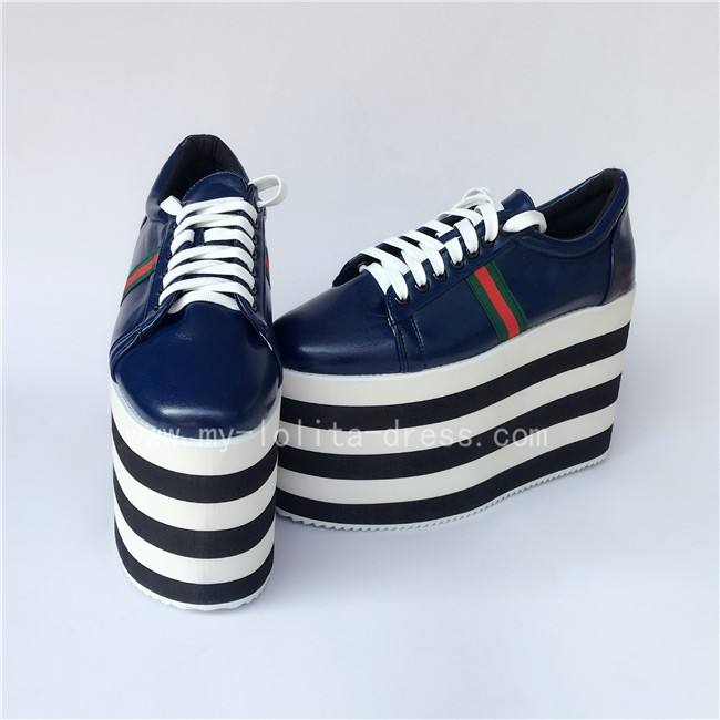 Black with White Lolita High Platform Shoes