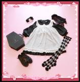 Sweet Solid Color Babydoll Style Long Sleeves Lolita OP Dress+Surface Dress Set  - out