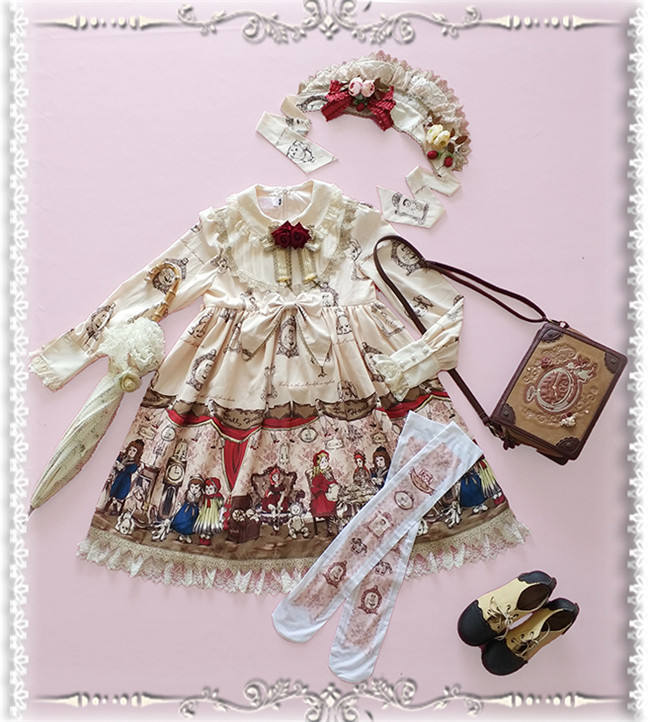 Doll Izutsu~ Classic Lolita Long Sleeves OP Dress-Ready Made