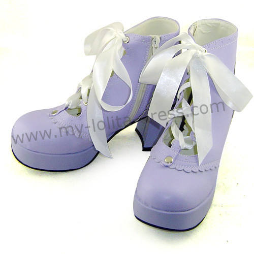 Purple Platform Lolita Shoes White Bow