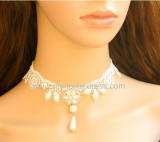 White Flowers Lace Beads Pendant Lolita Choker-out