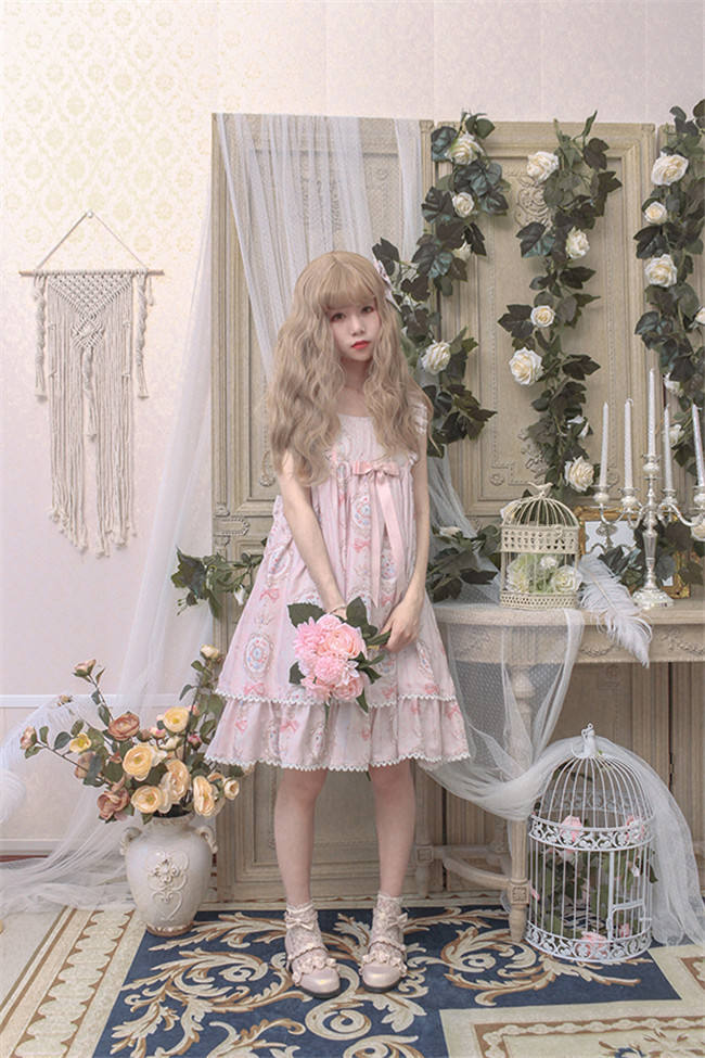 The Kittens In The Frame~ Sweet Lolita Printed JSK High Waist Pink Size S - In Stock