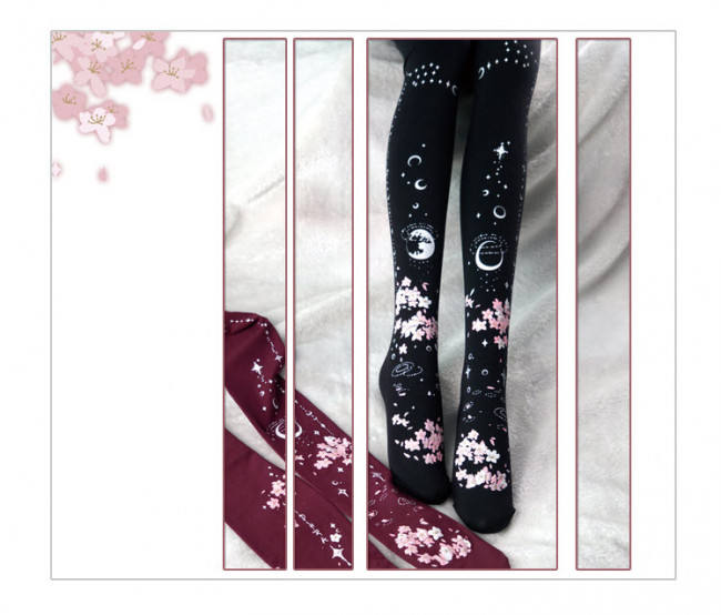 Yidhra -May Scarlet Rain-  Lolita Tights with Sakura Pattern