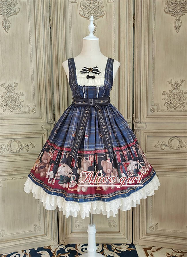 Alice Girl ~Gingham Teddy Lolita JSK -Pre-order
