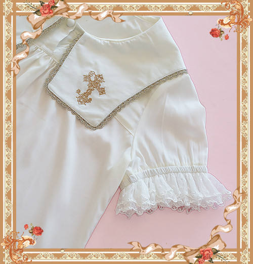 Cross~ High Density Chiffon Square Collar Short Sleeves Lolita Blouse