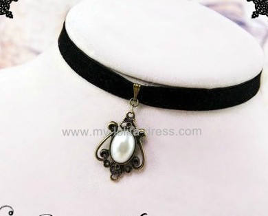 White Bead Black Belt Retro Necklace 2 Styles