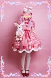 Diamond Honey -Miss Cherry- Red Gingham Hearts Embroidery Lolita OP Dress -out