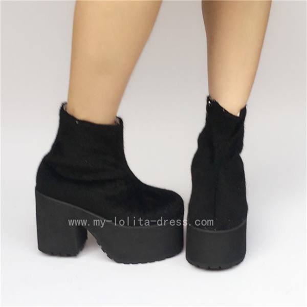 Gothic Black Velvet Lolita Heels Boots O