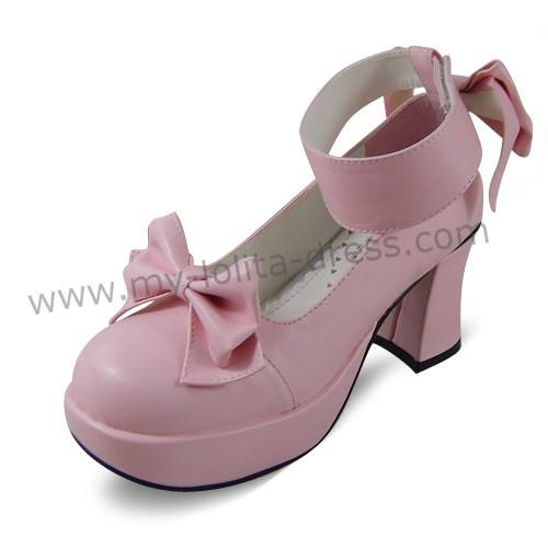 Pink Bows Wide Strap Lolita Shoes