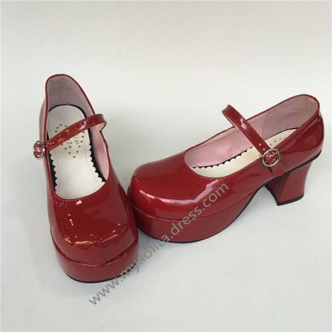 Girl's Wine Glossy Lolita Heels Shoes