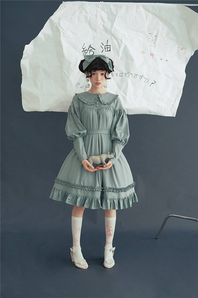 Vintage Unicolor Babydoll Style Peterpan Collar Lolita OP - Ready Made
