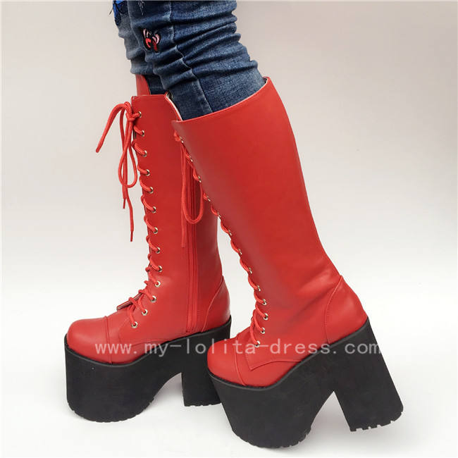 Beautiful White Matte Lace-up Knee Lolita High Boots