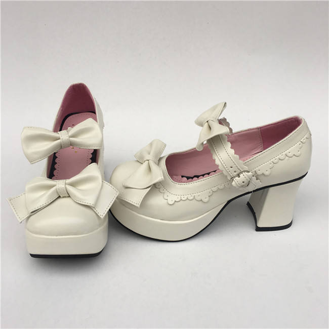 Black White Two Bows Lolita Shoes