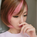 Girl's Sweet Brown Pink Lolita Short Wig off