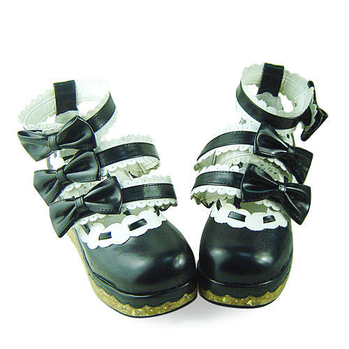 White Black Bows Lolita Shoes
