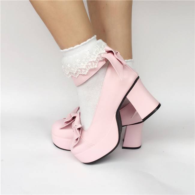 Pink Bows Wide Strap Lolita Shoes