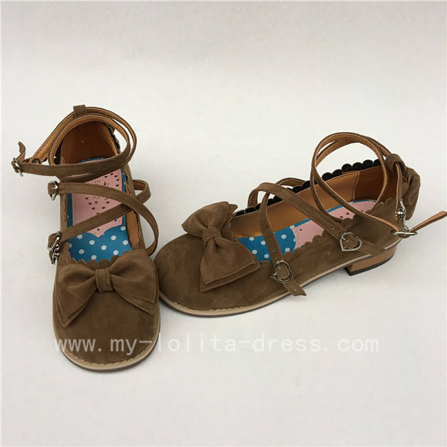 Unicolor Bow Lolita Shoes Square Heels Tea Party Shoes