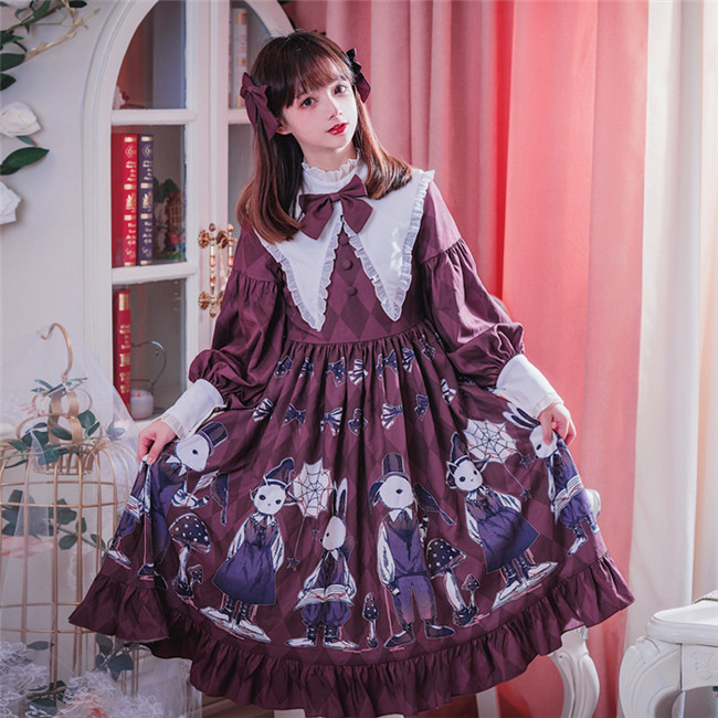 [Poisonous Mushroom] Gothic Lolita Dress OP Dark Gorgeous Vintage Simple  Lolita Alice Rabbit Tea Party Daily Dress Fairy Tale