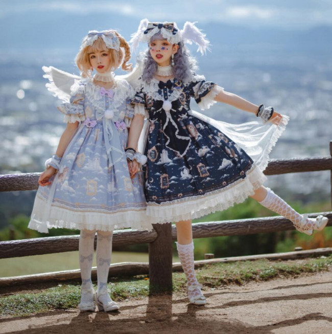 Kittens in Cloud Kingdom」lolita ロリータ服op - ひざ丈ワンピース