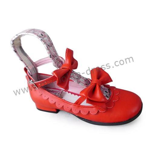 Matte Red Double Bow Lolita Shoes
