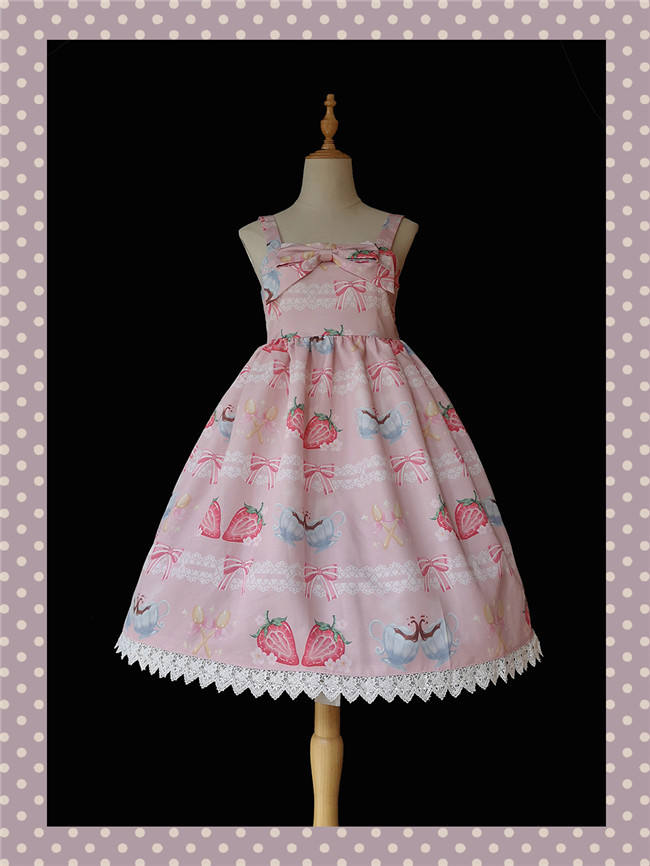 Infanta ~Strawberry Coffee Printed Lolita Jumper + headbow-Ready Made