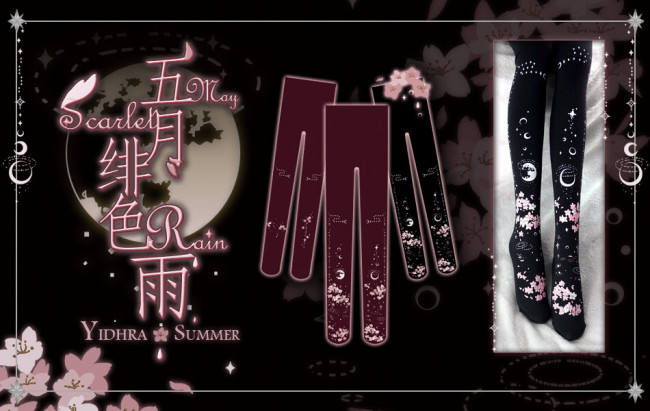 Yidhra -May Scarlet Rain-  Lolita Tights with Sakura Pattern