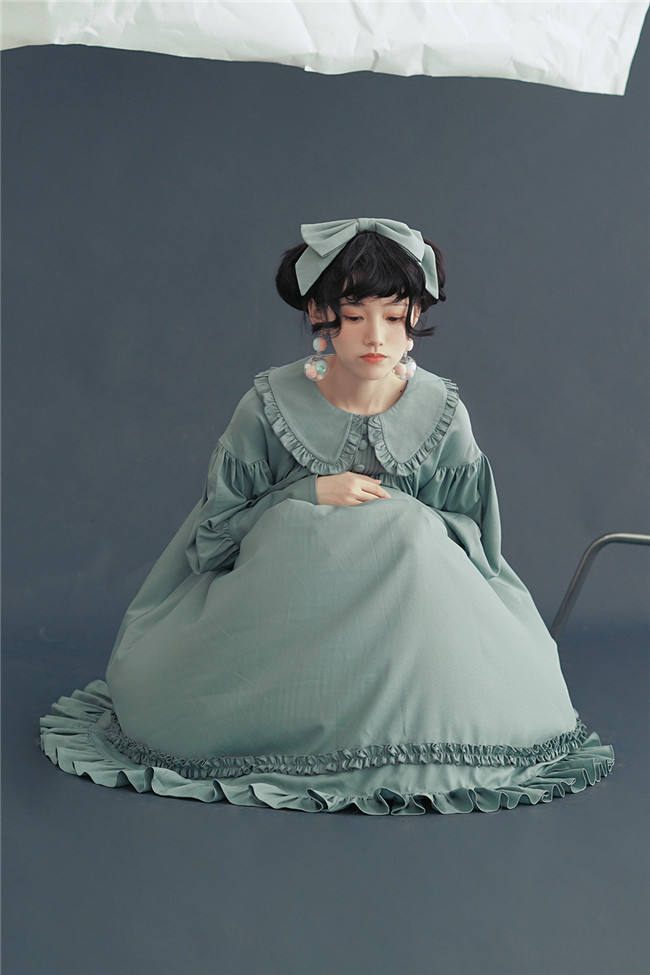 Vintage Unicolor Babydoll Style Peterpan Collar Lolita OP - Ready Made