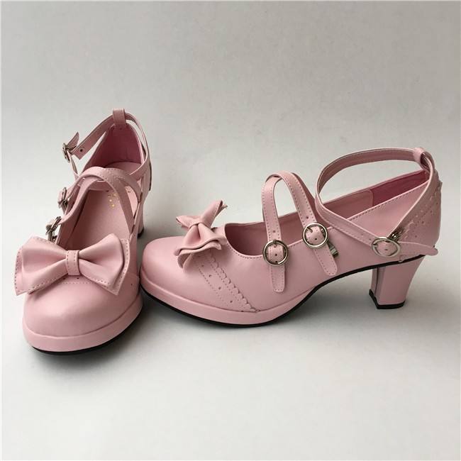 Black Bows Crossed Straps Matte Lolita Shoes Classic