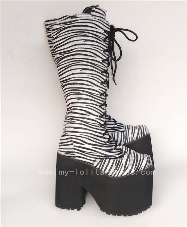 Beautiful White Matte Lace-up Knee Lolita High Boots