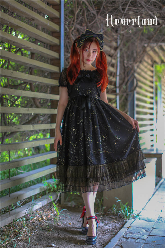 Fly Me to Polaris~Chiffon Constellation Gold-stamping Lolita JSK