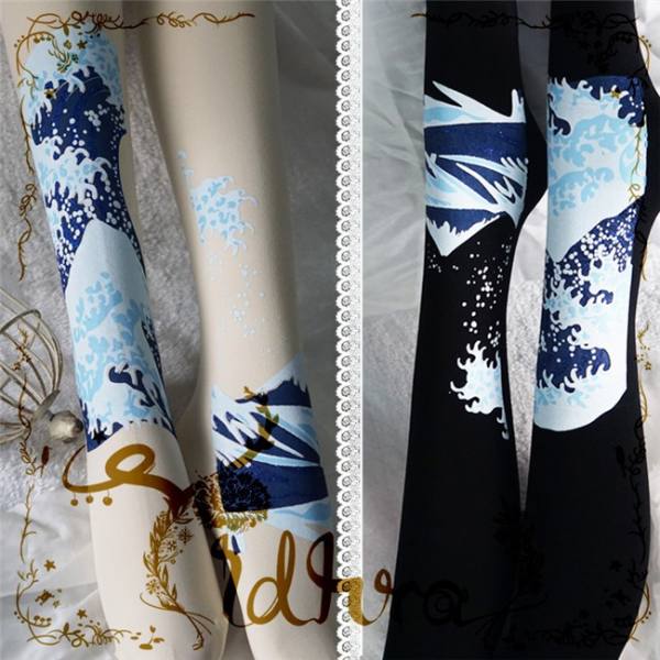 Yidhra -Tide- 120D Velvet Printed Lolita Tights - out