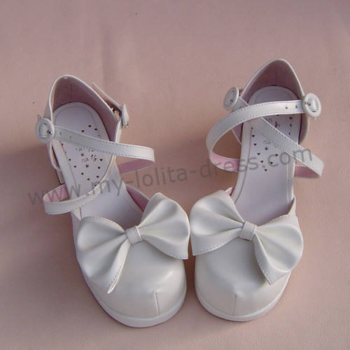 Removable Bow White Lolita Summer Shoes