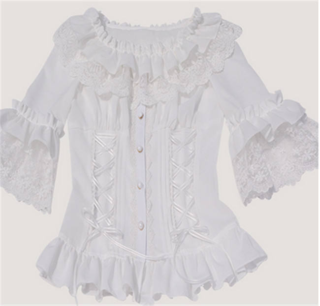 Sweet Lolita Flare Sleeves Blouse Black L - In Stock