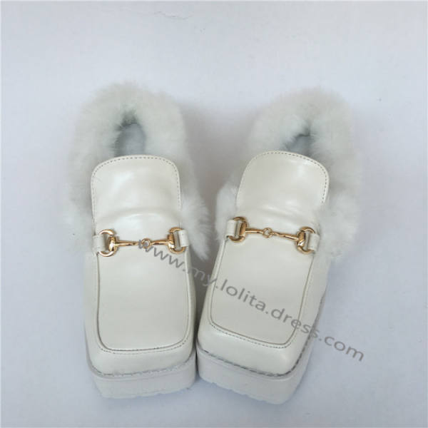 Sweet Matte White Lolita Heels Shoes with  Imitate Bunny Furs