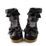 Wool Color Heel Black Sweet Shoes