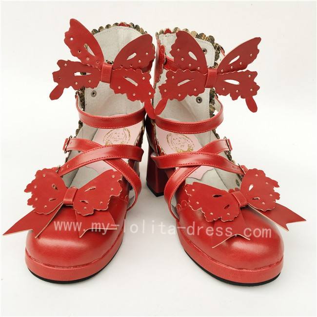 Sweet Wine Matte Bows Straps Lolita Shoes