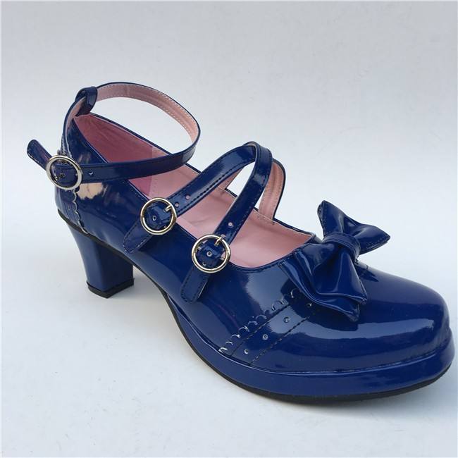 Black Bows Crossed Straps Matte Lolita Shoes Classic