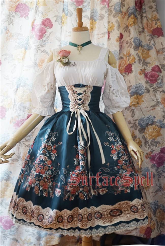Surface spell ~AlpenRose~ Gothic Ethnic Lolita High Waist Fishbone Skirt