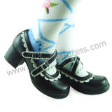 Black White Two Straps Lolita Heels Shoes